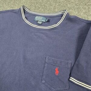 Polo by Ralph Lauren Shirt‎ Mens 2XL Blue Pocket Ringer Trim Embroidered Pony